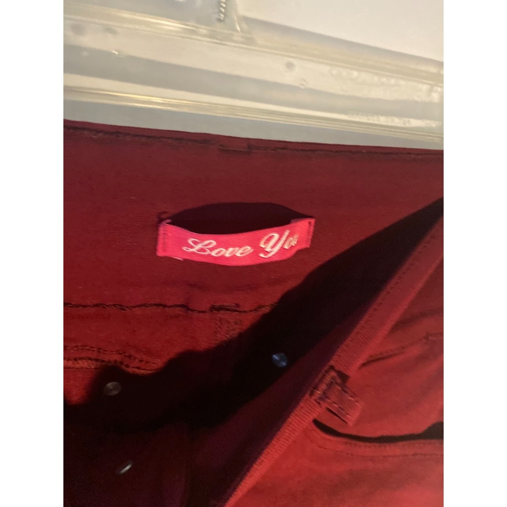 Women's Button Stretch Pants "Love You" Burgundy with Pearl-Gold Accents Size M - Picture 6 of 7